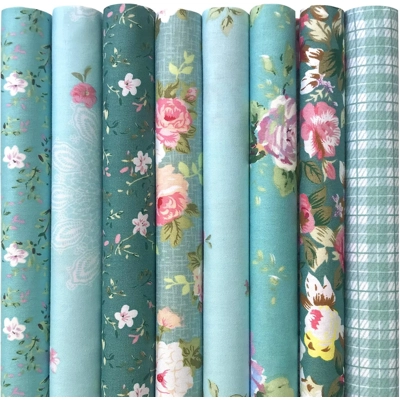 Mililanyo 8 PCS 18x22 inch Green Floral Fat Quarters Fabric Pre-Cut Quilt Squares Cotton Fabric