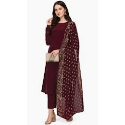 Brand: FIORRA FIORRA Women's Maroon Poly Crepe A-line Kurta Set With Dupatta