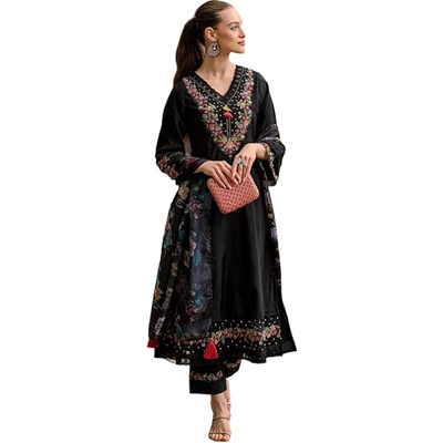 The Red Lion Enterprise women Anarkali Dress, Alia cut kurti pant and Dupatta 3pc set for women
