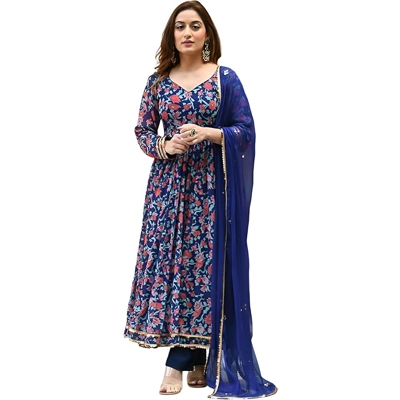 INDACORIFY Beautiful Rayon Fabric Printed Long gown Kurti With Pant And Dupatta Floral Printed India