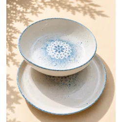 Blue Mandala Ceramic Bowl & Plate Set