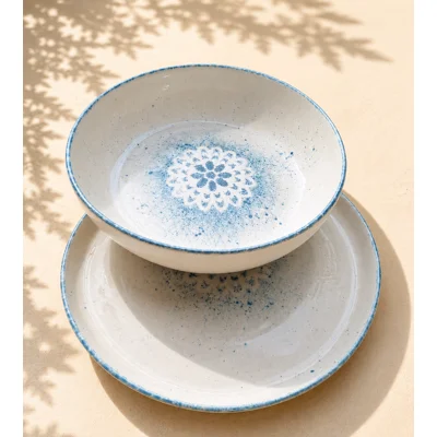 Blue Mandala Ceramic Bowl & Plate Set