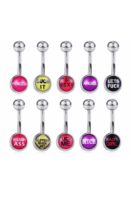 Rude Word Logo 10mm Navel Belly Bar Ring - (1.6MM )