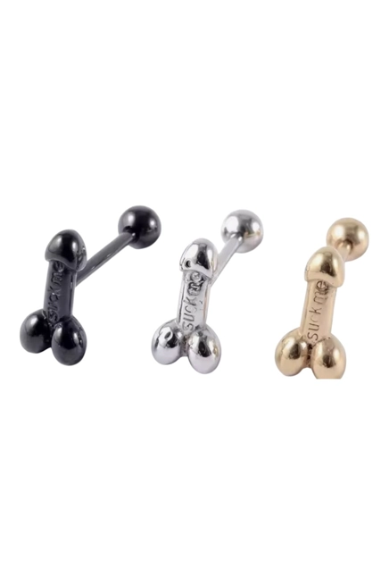 Surgical Steel Cock And  Balls Tongue Bar