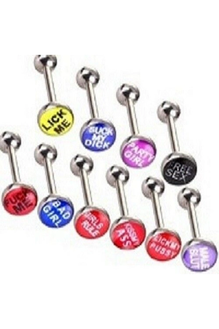 Rude Word Logo 10mm Tongue Bar - (1.6MM )