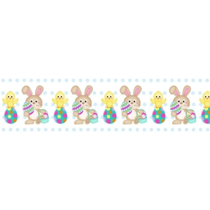 Easter bunny, chicks and eggs