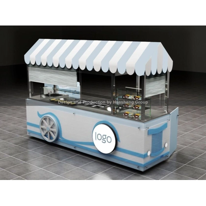 Double Pan Ice Cream Rolls Cart Ice Blue