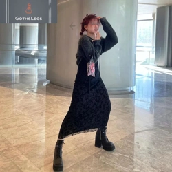 Gothic Floral Mesh Midi Dress