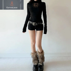 Gothic Mesh Patchwork Turtleneck T-shirt