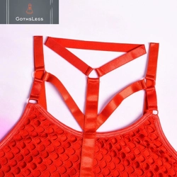 Gothic Fishnet Bodycon Halter Bodysuit