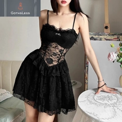 Gothic Lace Spaghetti Strap Mini Dress