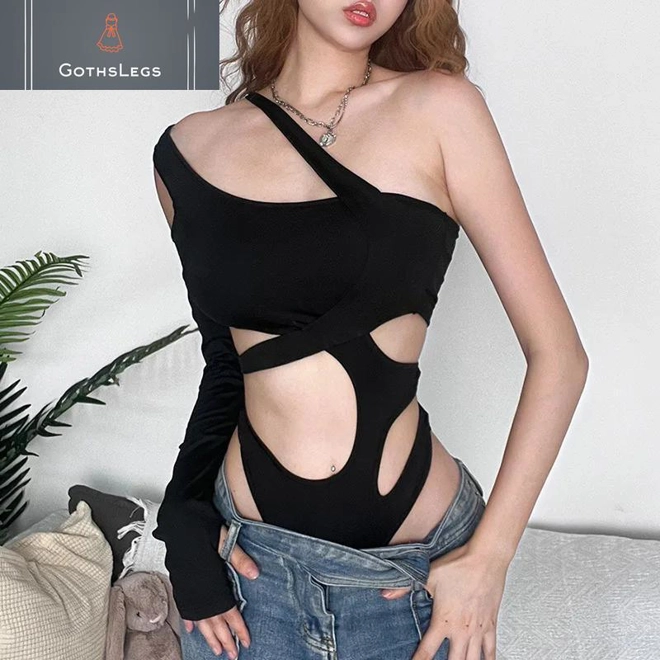 Additional Image for Gothic One Shoulder Cyber Bodysuit for Women