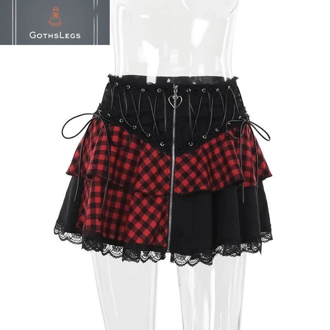 Additional Image for Gothic Plaid Lace A-line Mini Skirt
