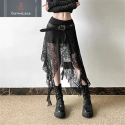 Gothic Lace Patchwork A-line Midi Skirt
