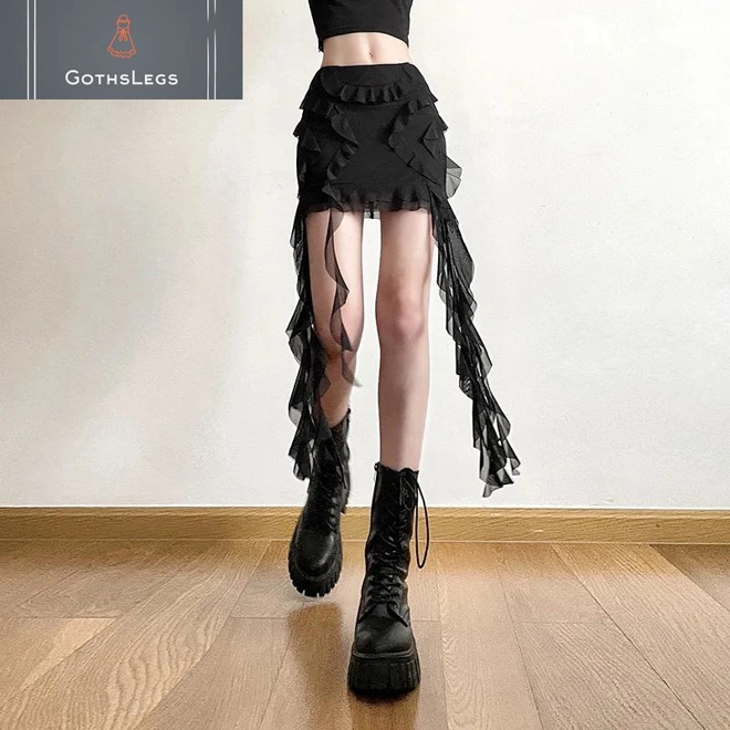 Additional Image for Goth Mesh Mini Skirt with Irregular Hem