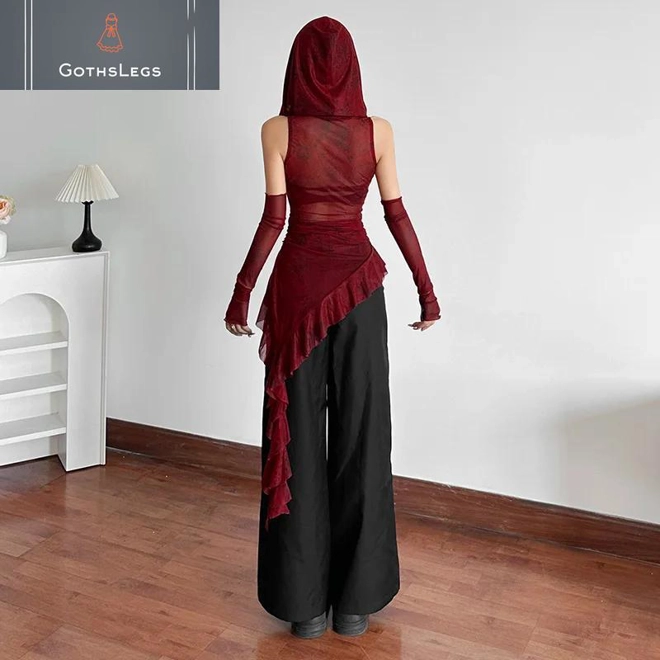 Additional Image for Gothic Mesh Hooded Streetwear Top