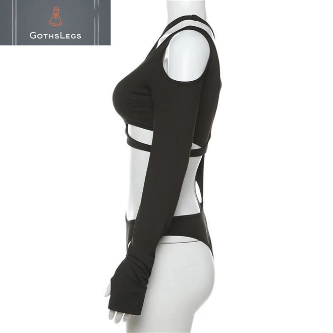 Additional Image for Gothic One Shoulder Cyber Bodysuit for Women