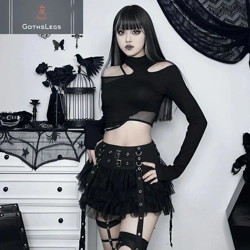 Gothic Mesh Splice Mini Skirt with Ruffles