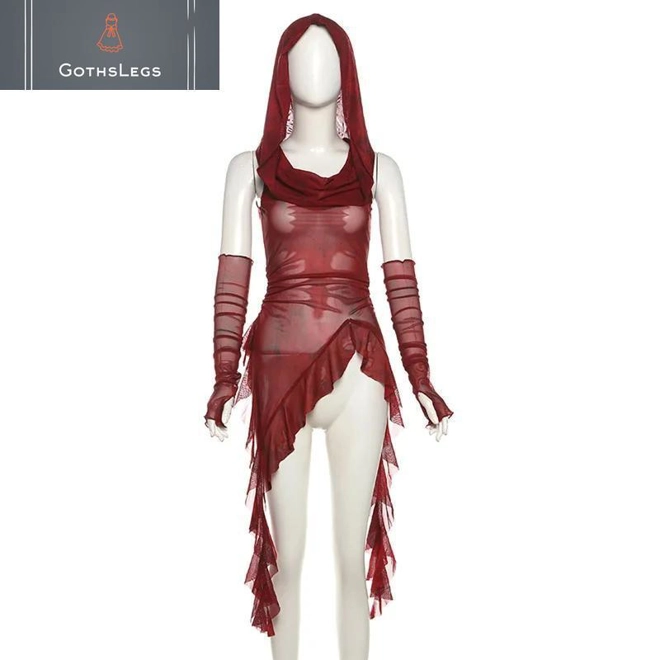 Additional Image for Gothic Mesh Hooded Streetwear Top