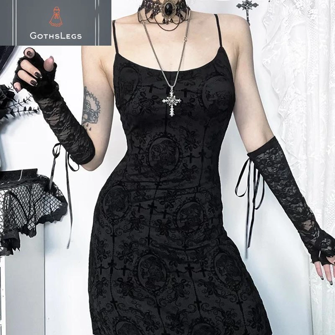 Additional Image for Dark Cross Mesh Gothic Sling Party Dress