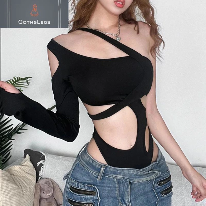 Additional Image for Gothic One Shoulder Cyber Bodysuit for Women