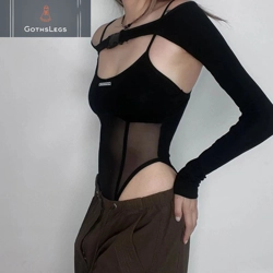Dark Mesh Gothic Bodysuit 2 Piece Set