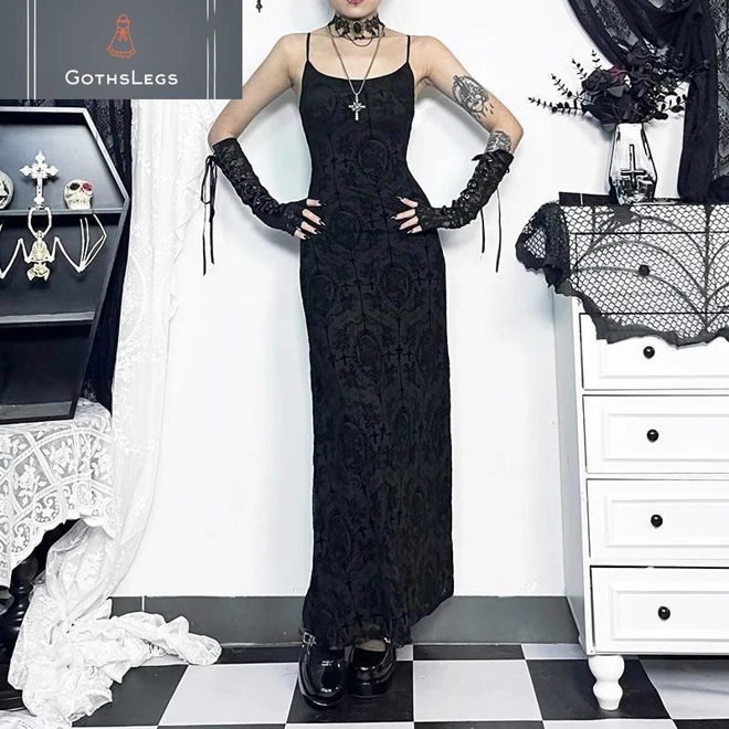 Additional Image for Dark Cross Mesh Gothic Sling Party Dress