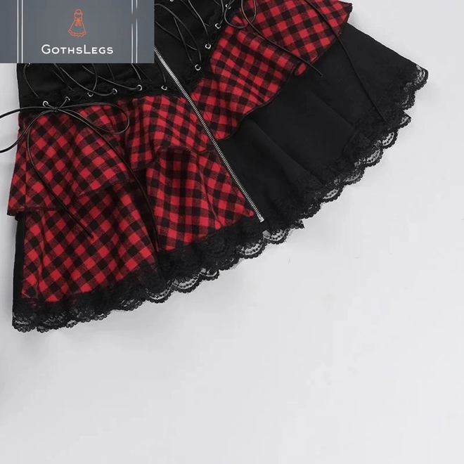 Additional Image for Gothic Plaid Lace A-line Mini Skirt