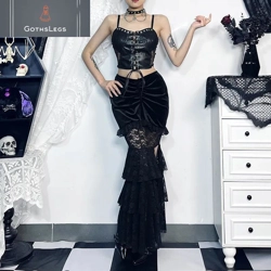 Goth Velvet Patchwork Lace Skirt