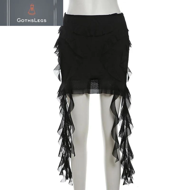 Additional Image for Goth Mesh Mini Skirt with Irregular Hem