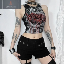 Gothic Rivet Sleeveless Crop Top for Women