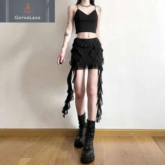 Additional Image for Goth Mesh Mini Skirt with Irregular Hem