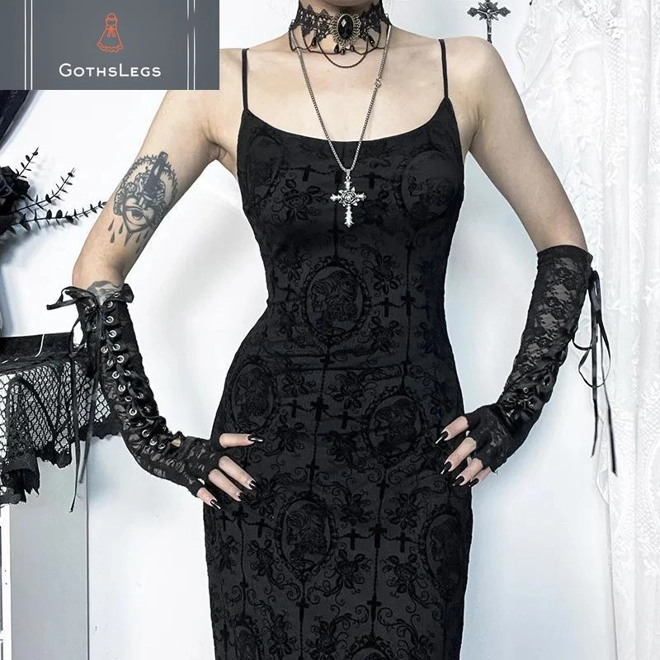 Additional Image for Dark Cross Mesh Gothic Sling Party Dress