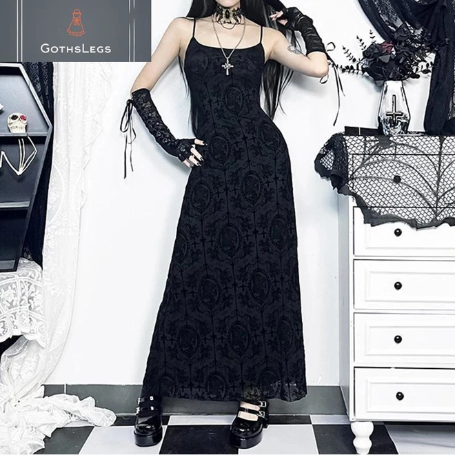 Additional Image for Dark Cross Mesh Gothic Sling Party Dress