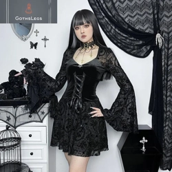 {Goth Velvet Flare Sleeve Dress