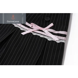 Gothic Cutecore Bow Striped Pleated Skirt