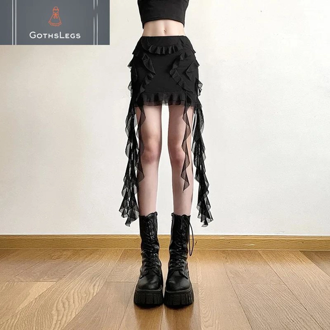Additional Image for Goth Mesh Mini Skirt with Irregular Hem