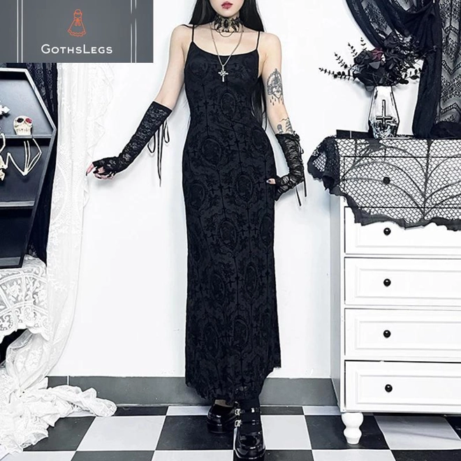 Additional Image for Dark Cross Mesh Gothic Sling Party Dress