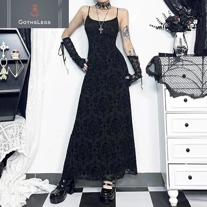 Additional Image for Dark Cross Mesh Gothic Sling Party Dress