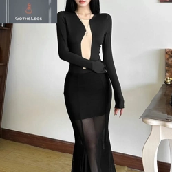 Goth Dark Y2K Mesh Bodysuit