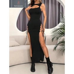 Gothic Hollow Out Sleeveless Mid Dress