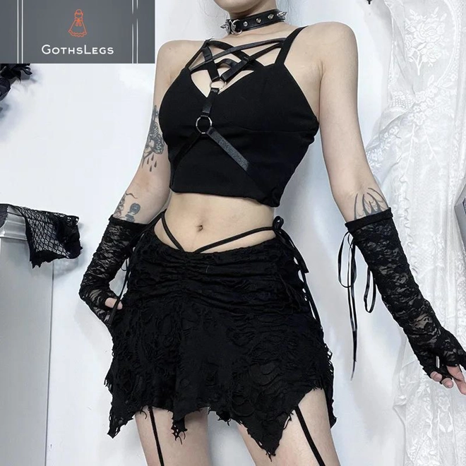 Additional Image for Gothic Irregular Hem Mini Skirt
