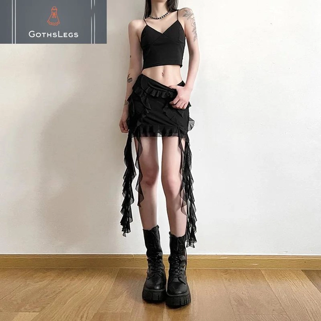 Additional Image for Goth Mesh Mini Skirt with Irregular Hem