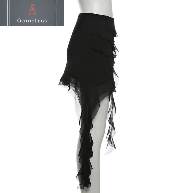 Additional Image for Goth Mesh Mini Skirt with Irregular Hem