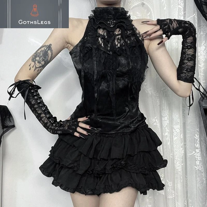 Additional Image for Gothic Lace Patchwork Tank Top Vest