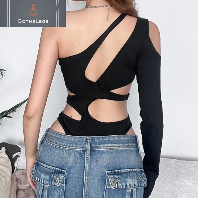 Additional Image for Gothic One Shoulder Cyber Bodysuit for Women