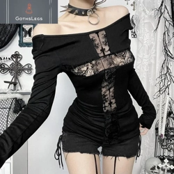 Gothic Lace Patchwork Long Sleeve Top