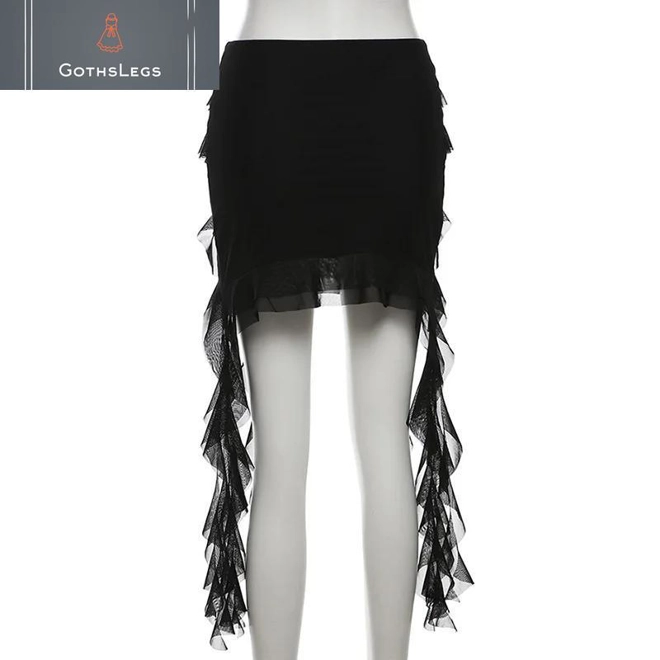 Additional Image for Goth Mesh Mini Skirt with Irregular Hem