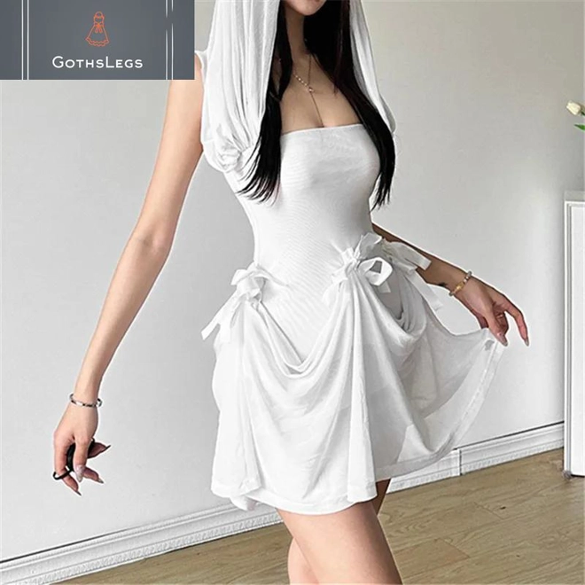 Additional Image for Gothic Strapless Hooded Mesh Dress