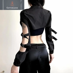 Gothic Hollow Out Techwear Crop Jacket
